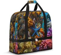 Ocean Starfish - Bolsa de viaje para mujeres y hombres, bolsa de viaje para fin de semana, plegable, separada, 47 L, bolsa de mano para deportes, gimnasio, yoga, color, 47 L, Organizador de bolsas