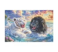 Ocean Tigre Blanco en la Ola & Black Panther Puzzle 1000 Piezas Juguete Educativo Rompecabezas Impossible para Adultos Aliviar Estrés Decoración Hogar DIY Creativo 1000 PCS