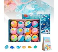 Ocean Toy Bath Salt Ball Sleeve Box Bath Bombs,2026 New 12Pack BathBombs with Surprise Spring Inside,Dinosaur Egg & Ocean Theme BathFizzies,Fun Magic BathBombs Birthday Gift Set for Boys Girls