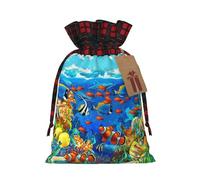 Ocean Tropical Fish Coral Undersea World Patchwork Burlap Drawstring Gift Bag - Bolsa de regalo de tela artística perfecta para ocasiones festivas