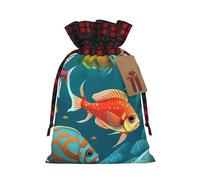 Ocean Underwater Fish 1 bolsa de Navidad con cordón de 8.3 x 11.8 pulgadas, bolsa robusta para regalos y artículos esenciales de uso diario