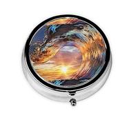 Ocean Wave Sunset, pastillero, pastillero cuadrado para bolsillo o monedero, pastillero pequeño, organizador de pastillas de viaje