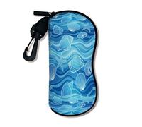 Ocean Waves - Funda suave para gafas, diseño náutico de conchas marinas, elegante soporte para gafas de sol con gancho de cremallera, ojo de neopreno portátil de viaje, Azul, 3x7 Inch