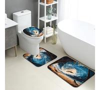 Ocean Waves - Juego de tapetes de baño de 3 piezas, diseño artístico de delfín en espiral, absorbentes, antideslizantes, en forma de U, lavables, de espuma viscoelástica, de secado rápido, para verano