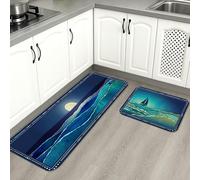 Ocean Waves - Tapetes de cocina para piso, acuarelas azules, suaves, acolchados, cómodos, lavables, para fregaderos de cocina, lavadero, baño, 2 unidades
