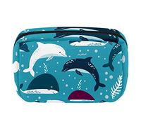 Ocean Whale Dolphin Blue - Bolsa de maquillaje con cremallera para cosméticos, bolsa de viaje impermeable para mujer, Varios colores, 17.5x7x10.5cm/6.9x4.1x2.8in