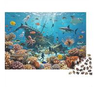 Ocean Wildlife Jigsaw Puzzle 1000 Piezass Material Reciclable Sunken Ship Puzzles for Boy & Girl Ages 6 Years Up Divertido y Desafiante Juego Familiar Actividad 38x26cm/1000pcs