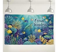 Ocean Wonders - Fondo decorativo de criaturas oceánicas coloridas, escena subacuática para eventos de fotografía y fiestas, decoraciones temáticas de verano, 71 x 43 pulgadas