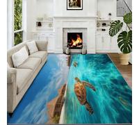 Ocean World - Alfombra lavable a máquina, 120 x 170 cm, antideslizante, sobre el agua, diseño de tortugas marinas, para sala de estar, dormitorio, comedor, habitación de los niños, mesita de noche
