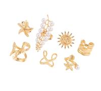 Oceanics - Juego de anillos de aleación con temática de estrellas y sol con perlas de imitación para mujer, joyería apilable, colección de anillos de perlas de imitación, One Size, Como se describe