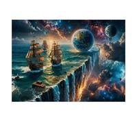 Océano barco espacial 1000pcs mini rompecabezas para adultos difícil | Papel decorativo de 38 x 26 cm, corte preciso, regalo de relajación, espíritu
