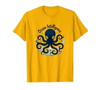 Océano Inteligencia Arte Pulpo Vida Marina Camiseta, Hombre, Dorado Brillante, S