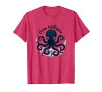 Océano Inteligencia Arte Pulpo Vida Marina Camiseta, Hombre, Rojo Jaspeado, M