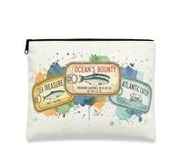 Ocean'S - Bolsa de maquillaje con diseño de mariscos vintage para mujer, organizador portátil de lona con cremallera, bolsa de aseo de viaje, Varios colores, 7x9 Inch, Océano