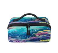 Oceans Theme Submarine World Travel - Bolsa de maquillaje portátil impermeable abierta plana para artículos de tocador, cosméticos, organizador de viaje para mujeres y hombres