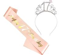 Oceanwin Diadema de Corona Cumpleaños 17 años, Tiara Corona de Cristal Diadema con Cinturón de Cumpleaños Happy 17th Birthday para Decoración de Fiesta de Cumpleaños 17 años Niña Regalo de Cumpleaños