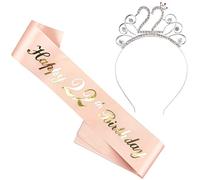 Oceanwin Diadema de Corona Cumpleaños 22 años, Tiara Corona de Cristal Diadema con Cinturón de Cumpleaños Happy 22th Birthday para Decoración de Fiesta de Cumpleaños 22 años Niña Regalo de Cumpleaños