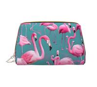 OCELIO A Flock Of Flamingos - Bolsa de cosméticos portátil de cuero (grande), bolsa de cosméticos con cremallera, bolsa de aseo de viaje, bolsa de almacenamiento de viaje, color blanco, talla única,