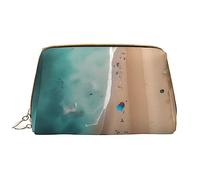 OCELIO Aerial View Of The Beach - Bolsa de cosméticos portátil de cuero (grande), bolsa de cosméticos con cremallera, bolsa de aseo de viaje, bolsa de almacenamiento de viaje, color blanco, talla