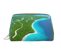 OCELIO An Island In The Ocean - Bolsa de cosméticos portátil de cuero (grande), bolsa de cosméticos con cremallera, bolsa de aseo de viaje, bolsa de almacenamiento de viaje, color blanco, talla única,