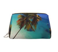 OCELIO Beach Coconut Sunshine - Neceser portátil de piel (grande), bolsa de cosméticos con cremallera, bolsa de aseo de viaje, bolsa de almacenamiento de viaje, color blanco, talla única, White, Talla