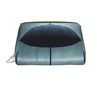 OCELIO Black Umbrella In The Rain - Bolsa de cosméticos portátil de cuero (grande), bolsa de cosméticos con cremallera, bolsa de aseo de viaje, bolsa de almacenamiento de viaje, color blanco, talla