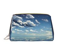 OCELIO Blue Sky And White Clouds - Neceser portátil de cuero (grande), bolsa de cosméticos con cremallera, bolsa de aseo de viaje, bolsa de almacenamiento de viaje, color blanco, talla única, White,