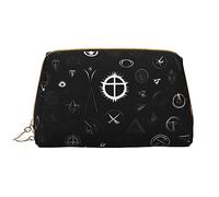 OCELIO Bolsa de cosméticos portátil de cuero blanco y negro (grande), bolsa de cosméticos con cremallera, bolsa de aseo de viaje, bolsa de almacenamiento de viaje, color blanco, talla única, White,