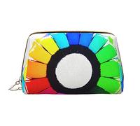 OCELIO Bolsa de cosméticos portátil de cuero con círculos de colores (grande), bolsa de cosméticos con cremallera, bolsa de aseo de viaje, bolsa de almacenamiento de viaje, color blanco, talla única,