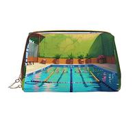 OCELIO Bolsa de cosméticos portátil de cuero con diseño de flamenco y piscina (grande), bolsa de cosméticos con cremallera, bolsa de aseo de viaje, bolsa de almacenamiento de viaje, color blanco,