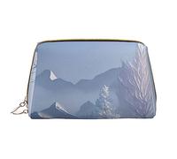 OCELIO Bolsa de cosméticos portátil de cuero con diseño de paisaje de invierno (grande), bolsa de cosméticos con cremallera, bolsa de aseo de viaje, bolsa de almacenamiento de viaje, color blanco,