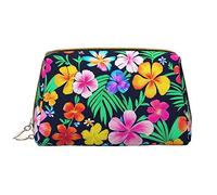 OCELIO Bolsa de cosméticos portátil de cuero con flores coloridas (grande), bolsa de cosméticos con cremallera, bolsa de aseo de viaje, bolsa de almacenamiento de viaje, color blanco, talla única,