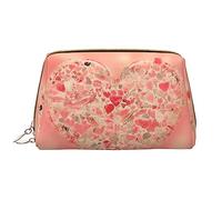 OCELIO Bolsa de cosméticos portátil de cuero con flores de corazón rojo (grande), bolsa de cosméticos de cuero con cremallera, bolsa de aseo de viaje, bolsa de almacenamiento de viaje, color blanco,