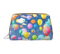 OCELIO Bolsa de cosméticos portátil de cuero con globos coloridos (grande), bolsa de cosméticos con cremallera, bolsa de aseo de viaje, bolsa de almacenamiento de viaje, color blanco, talla única,