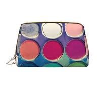 OCELIO Bolsa de cosméticos portátil de cuero con paleta de colores redonda (grande), bolsa de cosméticos con cremallera, bolsa de aseo de viaje, bolsa de almacenamiento de viaje, color blanco, talla