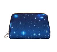 OCELIO Bolsa de cosméticos portátil de cuero con patrón de estrella azul (grande), bolsa de cosméticos con cremallera, bolsa de aseo de viaje, bolsa de almacenamiento de viaje, color blanco, talla