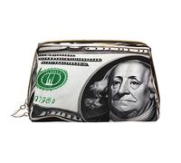 OCELIO Bolsa de cosméticos portátil de cuero con patrones de billetes (grande), bolsa de cosméticos de cuero con cremallera, bolsa de aseo de viaje, bolsa de almacenamiento de viaje, color blanco,