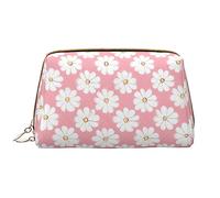 OCELIO Bolsa de cosméticos portátil de cuero con textura de crisantemo blanco (grande), bolsa de cosméticos con cremallera, bolsa de aseo de viaje, bolsa de almacenamiento de viaje, color blanco,
