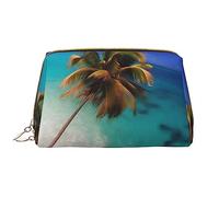 OCELIO Bolsa de cosméticos portátil de cuero de las Islas del Caribe (grande), bolsa de cosméticos con cremallera, bolsa de aseo de viaje, bolsa de almacenamiento de viaje, color blanco, talla única,