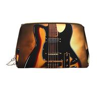 OCELIO Bolsa de cosméticos portátil de cuero para guitarra instrumental (grande), bolsa de cosméticos con cremallera, bolsa de aseo de viaje, bolsa de almacenamiento de viaje, color blanco, talla