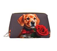 OCELIO Bolsa de cosméticos portátil de cuero para perros (grande), bolsa de cosméticos de cuero con cremallera, bolsa de aseo de viaje, bolsa de almacenamiento de viaje, color blanco, talla única,