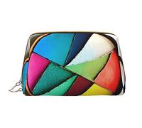 OCELIO Bolsa de cosméticos portátil de cuero redonda (grande), bolsa de cosméticos con cremallera, bolsa de aseo de viaje, bolsa de almacenamiento de viaje, color blanco, talla única, White, Talla