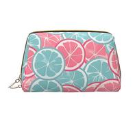 OCELIO Bolsa de cosméticos portátil de cuero rosa y azul con rodajas de cítricos (grande), bolsa de cosméticos con cremallera, bolsa de aseo de viaje, bolsa de almacenamiento de viaje, color blanco,