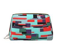 OCELIO Bolsa de cosméticos portátil de piel combinada a rayas (grande), bolsa de cosméticos con cremallera, bolsa de aseo de viaje, bolsa de almacenamiento de viaje, color blanco, talla única, White,