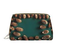 OCELIO Bolsa de cosméticos portátil de piel con borde de cono de pino (grande), bolsa de cosméticos con cremallera, bolsa de aseo de viaje, bolsa de almacenamiento de viaje, color blanco, talla única,