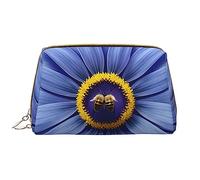 OCELIO Bolsa de cosméticos portátil de piel con diseño de abeja y corazón de flores (grande), bolsa de cosméticos con cremallera, bolsa de aseo de viaje, bolsa de almacenamiento de viaje, color