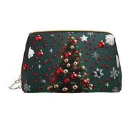 OCELIO Bolsa de cosméticos portátil de piel con diseño de árbol de Navidad (grande), bolsa de cosméticos con cremallera, bolsa de aseo de viaje, bolsa de almacenamiento de viaje, color blanco, talla