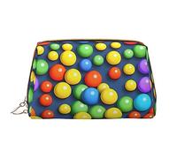 OCELIO Bolsa de cosméticos portátil de piel con diseño de bolas coloridas (grande), bolsa de cosméticos con cremallera, bolsa de aseo de viaje, bolsa de almacenamiento de viaje, color blanco, talla