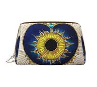 OCELIO Bolsa de cosméticos portátil de piel con diseño de corazón y sol de dibujos animados (grande), bolsa de cosméticos con cremallera, bolsa de aseo de viaje, bolsa de almacenamiento de viaje,