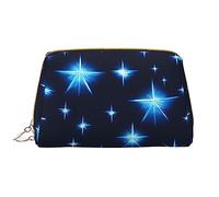OCELIO Bolsa de cosméticos portátil de piel con diseño de estrellas azules de dibujos animados (grande), bolsa de cosméticos con cremallera, bolsa de aseo de viaje, bolsa de almacenamiento de viaje,